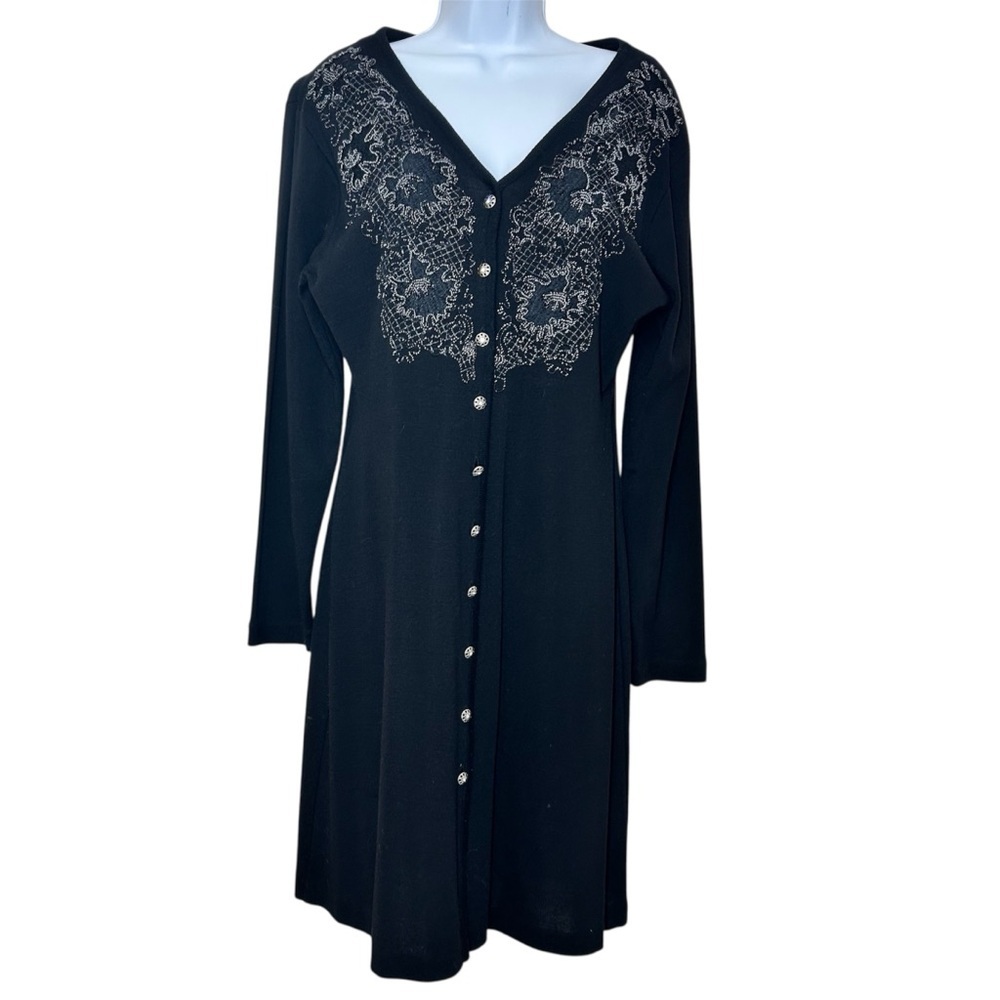Carole Little Vintage Knit Sweater Dress Size L Beaded Embroidered Whimsigoth